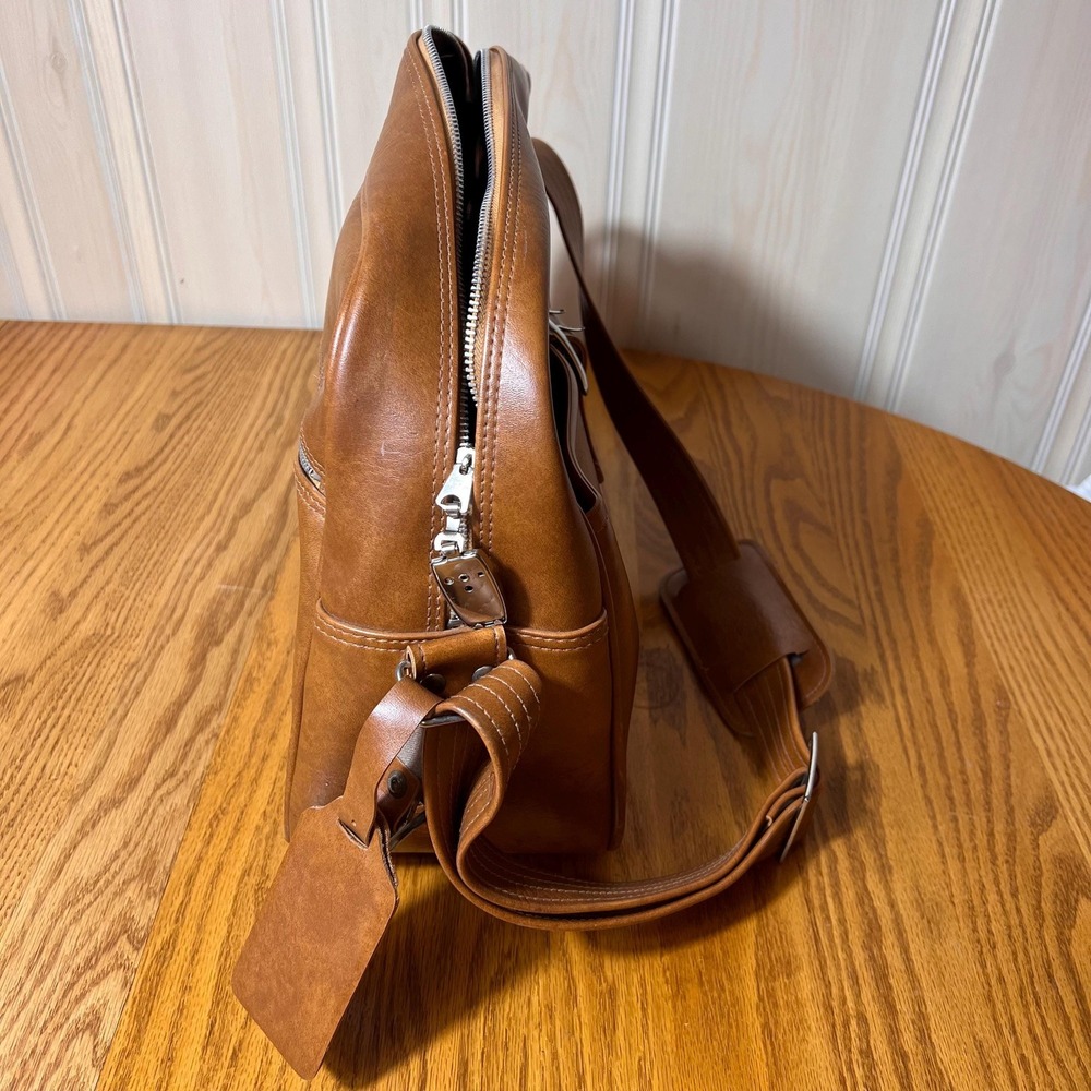 Vintage Brown Vinyl Leather Crossbody Bag Retro Messenger Bag WITH KEYS - Picture 5 of 15